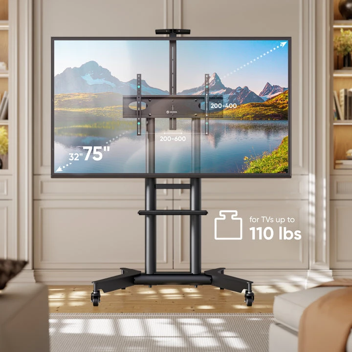 Onkron TV stovas su ratukais, skirtas 32–75" televizoriams, iki 60 kg, juodas, TS1571-B
