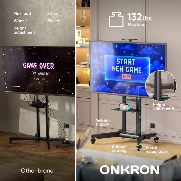 Onkron TV stovas su ratukais, skirtas 32–75" televizoriams, iki 60 kg, juodas, TS1571-B