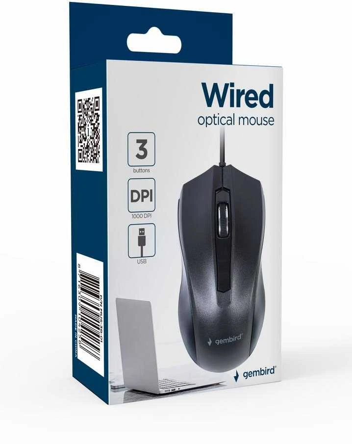 GEMBIRD MUS-3B-01 Gembird optinė pelė MUS-3B-01, 1000 DPI, USB, Juodas, 1.35m kabelio ilgis