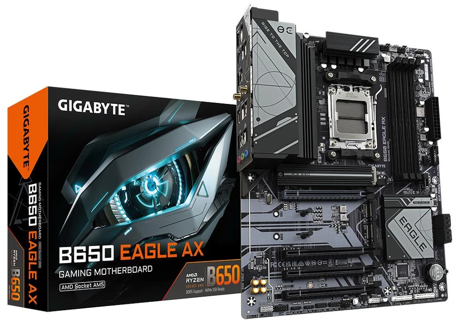 Pagrindinė plokštė Mainboard GIGABYTE AMD B650 Socket AM5 ATX RAM DDR5-SDRAM 4xSlots Wi-Fi Yes Bluetooth Yes 3xNumber of M.2 (M) slots B650EAGLEAX1.2