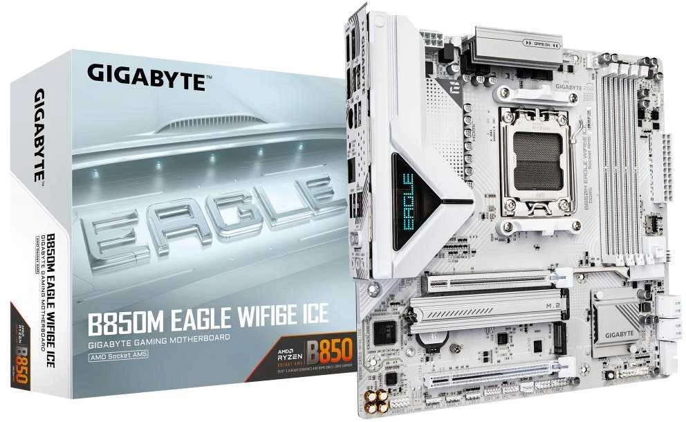 Pagrindinė plokštė „Gigabyte B850M EAGLE WF6E ICE“ | Procesorių šeima AMD | Procesoriaus lizdas AM5 | DDR5 | Palaikomos kietojo disko sąsajos SATA, M.2 | SATA jungčių skaičius 4
