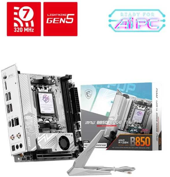 Pagrindinė plokštė MSI MPG B850I EDGE TI WIFI | Procesorių šeima AMD B850 | Procesoriaus lizdas AM5 | DDR5 | Palaikomos standžiojo disko sąsajos SATA, M.2 | SATA jungčių skaičius 2