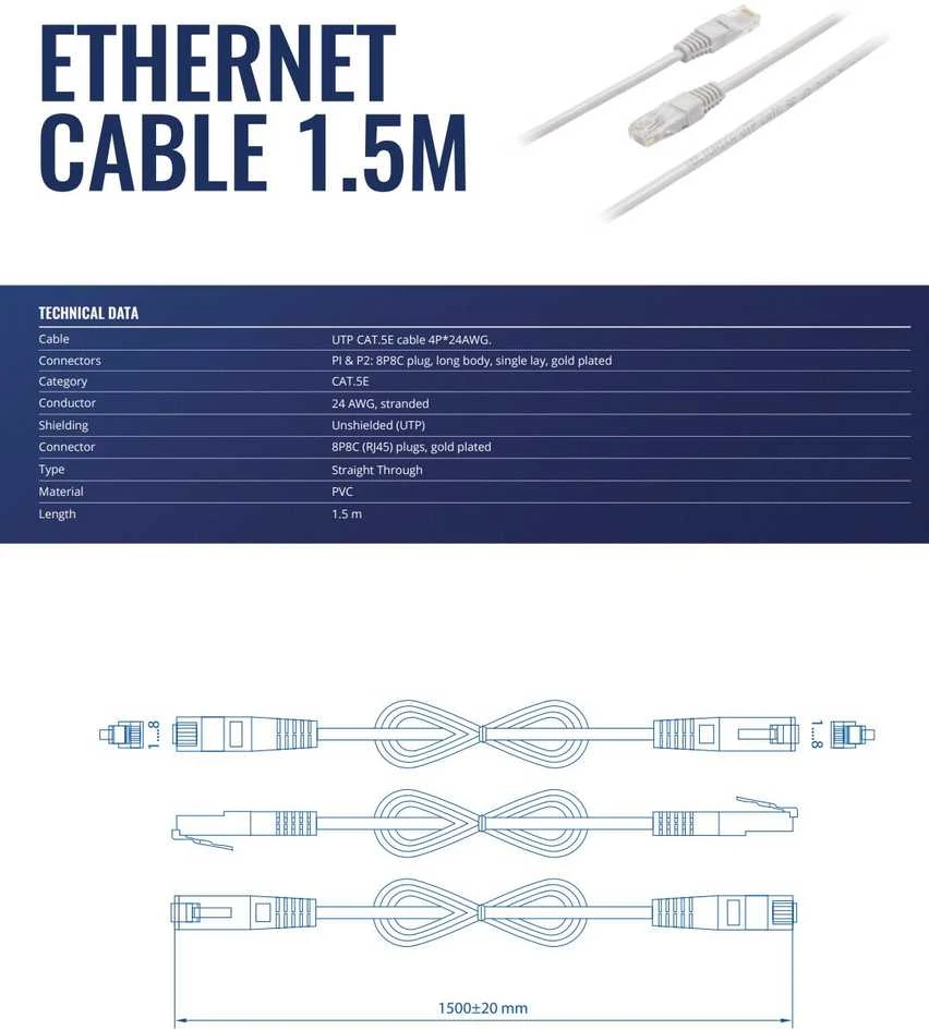 PATCH CABLE ETHERNET/1.5M PR2LA15B TELTONIKA
