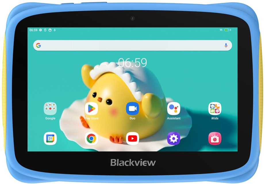 Planšetė Blackview Tab 3 Kids, Mėlyna, 7 colių HD 1024x600, 7731E keturių branduolių 1,3 GHz procesorius, priekinė 0,3 MP; galinė 2 MP kamera, 2 GB / 32 GB, 3280 mAh baterija, be įkrovimo „Doke 3.0 Go“ („Android 13“), „Wi-Fi“ versija, 802.11 b/g/n (2,4 GHz), Mėlyna