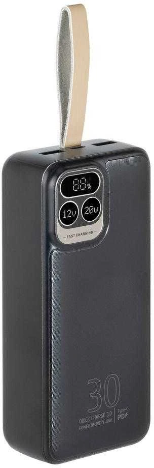 „Rivacase“ nešiojama baterija, 30 000 mAh, USB-C, 20 W, LCD, 1 x USB-C PD, 20 W, 2 x USB-A, QC 3.0, 18 W, juoda