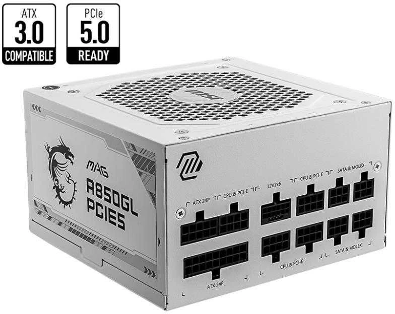 MSI Maitinimo šaltinis MAG A850GL PCIE5 WHITE / 80 PLUS Gold / 850W / Active PFC