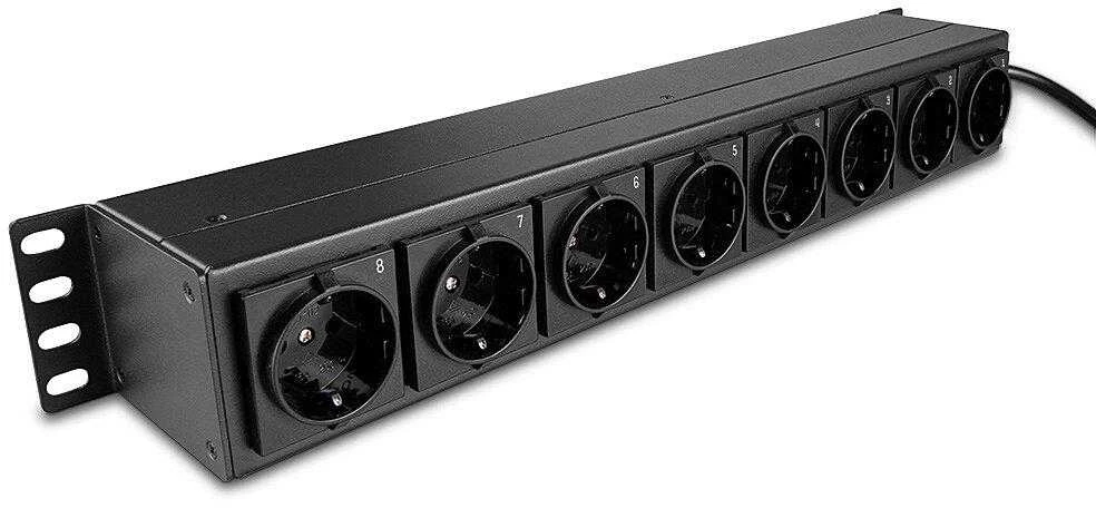Maitinimo Blokas - LINDY 1.5U 8 Schuko lizdai, PDU, 3500W, 250VAC, 16A, Horizontalus Stovas, Juodas