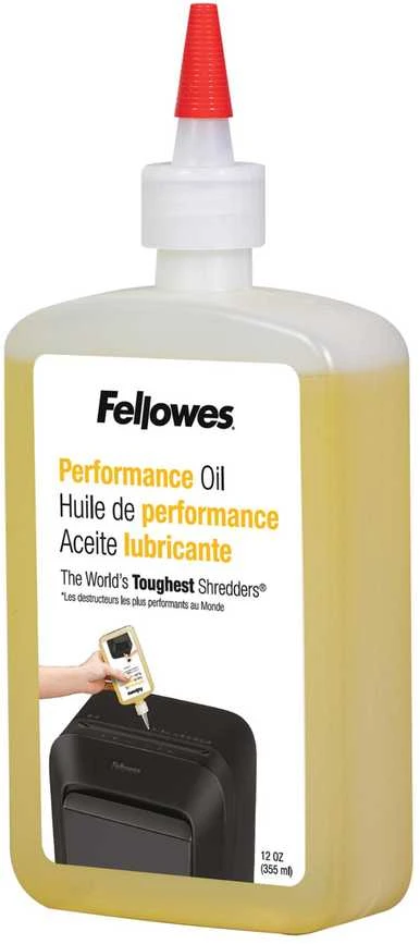 Fellowes | Naudojimo alyva 355 ml | Naudoti su visais Fellowes kryžminio ir mikropjovimo smulkintuvais. Sutepkite smulkintuvą alyva kiekvieną kartą ištuštindami šiukšliadėžę arba bent du kartus per mėnesį. Plastikinis buteliukas su spaudžiamu antgaliu užtikrina visišką padengimą.