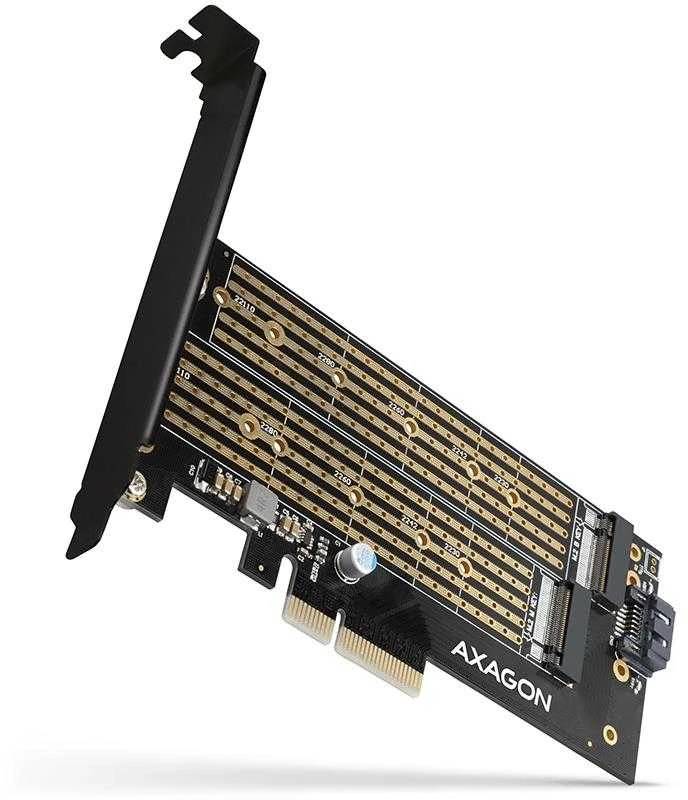 AXAGON PCEM2-D PCI-E 3.0 4x - DUAL M.2 SSD (NVMe + SATA), dual voltage, iki 110mm SSD