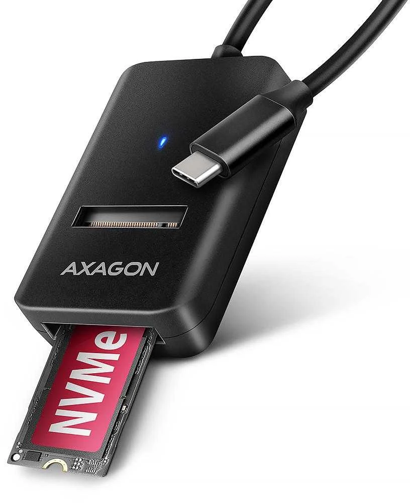 AXAGON USB-C 10Gbps adapteris greitam M.2 NVMe ir SATA SSD prijungimui, USB-C laidas 10 cm | ADM2-CM