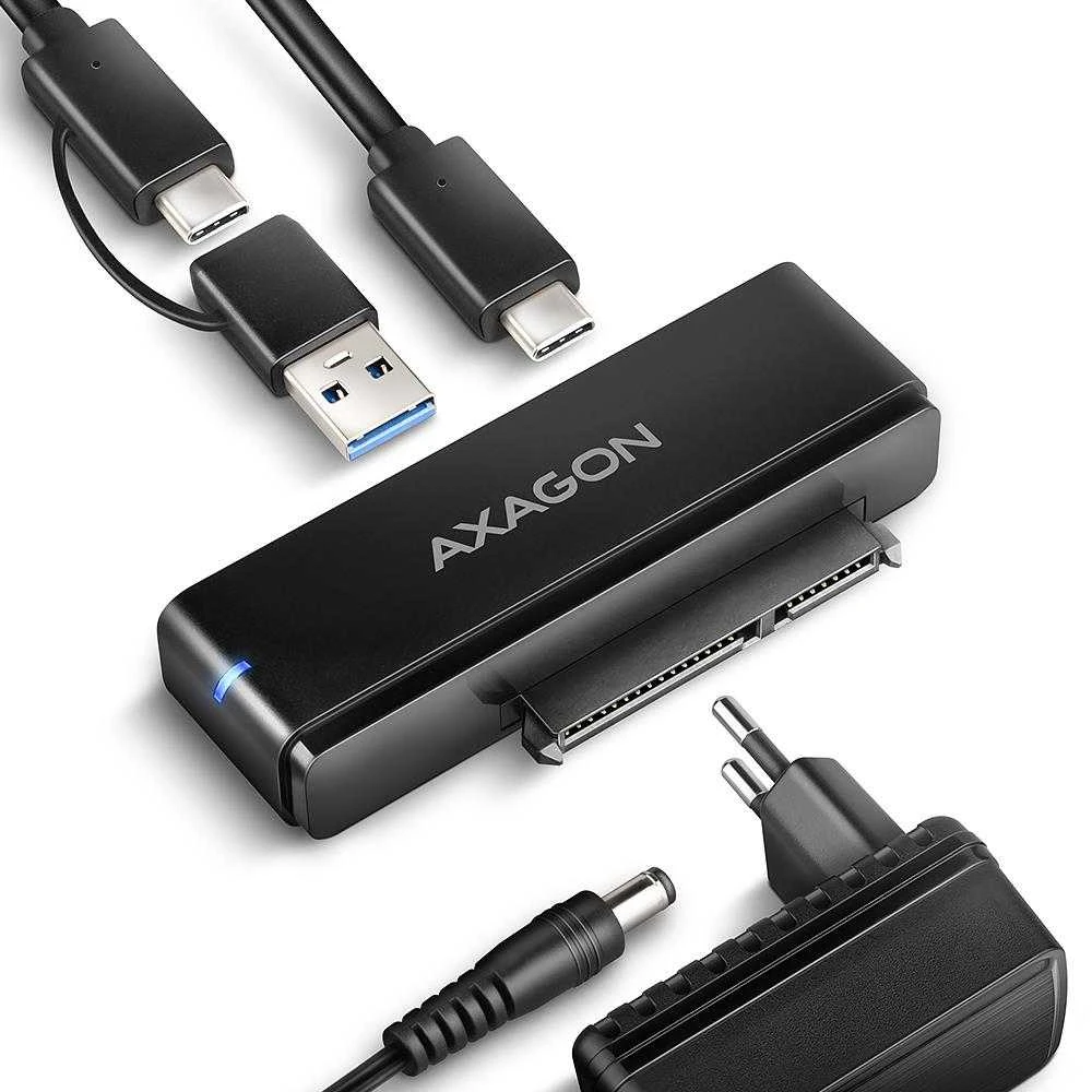 AXAGON ADSA-FPX USB-C 10Gbps - SATA 6G 2.5''/3.5'' SSD/HDD FAST PORT X adapteris su kintamosios srovės adapteriu, USB-C - USB-A adapteris