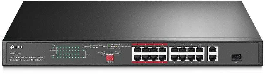 Šakotuvas TP-LINK jungiklis TL-SL1218P Nevaldomas, montuojamas ant stovo, 10/100 Mbps (RJ-45) jungtys kiekis 16, PoE+ jungtys kiekis 16