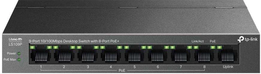 Šakotuvas TP-LINK | 9 prievadų 10/100 Mbps darbalaukio jungiklis su 8 prievadų PoE+ | LS109P | Nevaldomas | Darbalaukis | 10/100 Mbps (RJ-45) jungtys kiekis 9