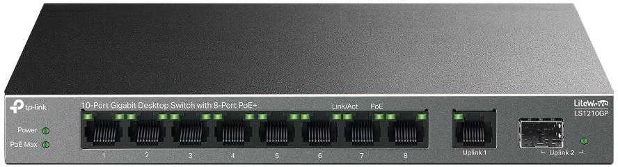 TP-LINK | 10 prievadų Gigabit Desktop Switch su 8 prievadų PoE+ | LS1210GP | Nevaldomas | Darbalaukis