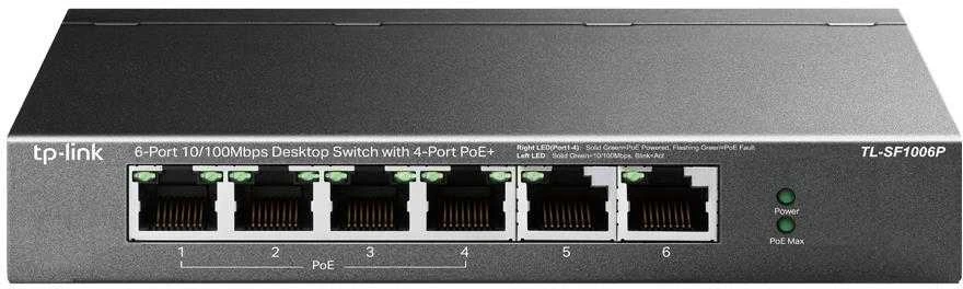 Šakotuvas TP-LINK | Jungiklis | TL-SF1006P | Nevaldomas | Darbalaukis | 10/100 Mbps (RJ-45) jungtys kiekis 6 | PoE+ jungtys kiekis 4 | Maitinimo tipas Išorinis