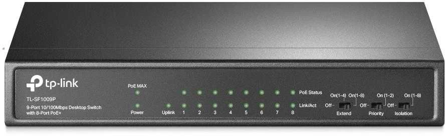 TP-LINK | Jungiklis | TL-SF1009P | Nevaldomas | Darbalaukis | 10/100 Mbps (RJ-45) jungtys kiekis 9 | PoE+ jungtys kiekis 8 | Maitinimo tipas Išorinis