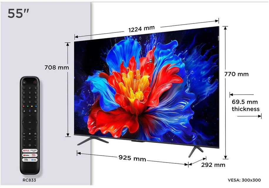 Televizorius TV Set TCL 55 " 4K Ultra HD 3840 x 2160 pikselių Flat 16:9 QLED 55P8K