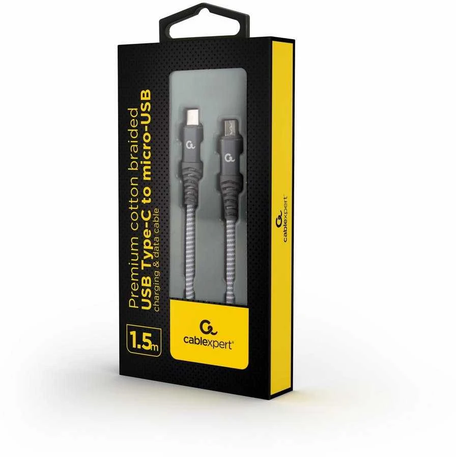 Gembird Cablexpert | Aukščiausios kokybės medvilninis pintas USB C tipo į micro USB įkrovimo ir duomenų perdavimo laidas, 1,5 m | CC-USB2B-CMMBM-1.5M