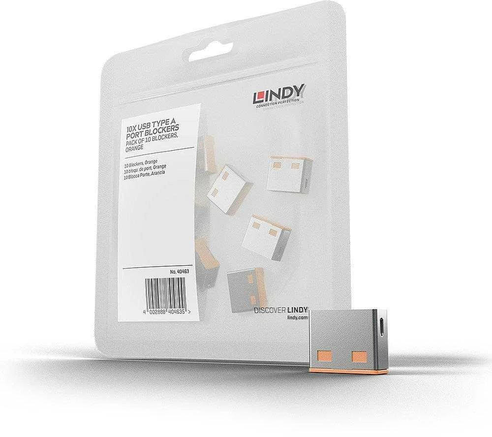 Lindy USB Priedas - 10vnt USB A Prievado Blokatorių, Apsaugantys Type C Prievadus, Oranžinė