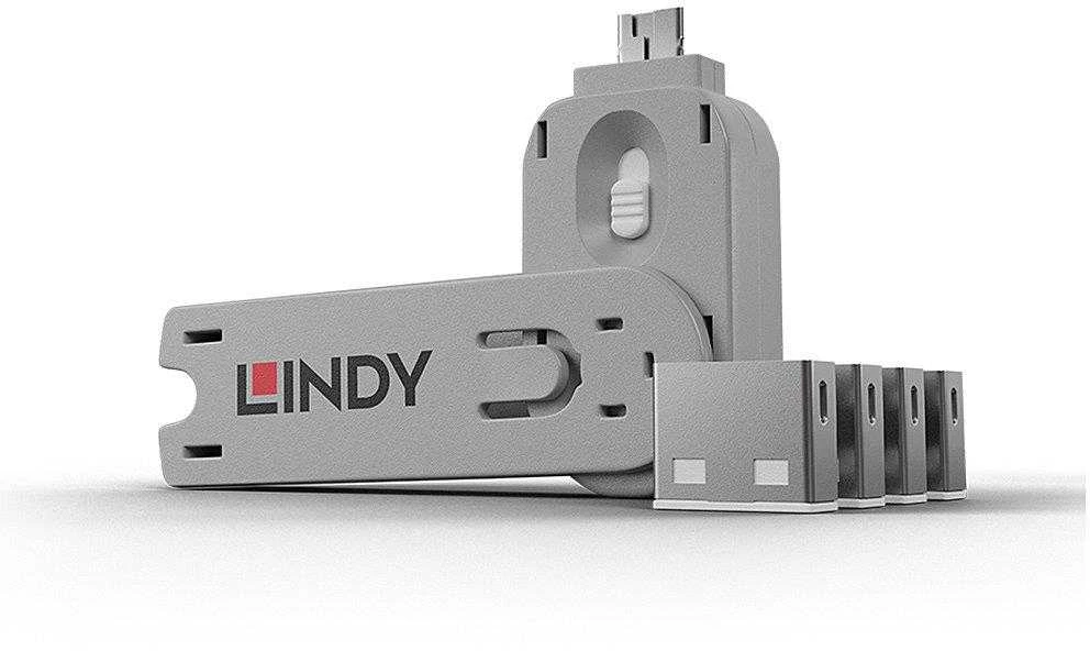 USB Priedas - LINDY USB A Prievado Blokatorius 4 vnt., Raktas, Baltas