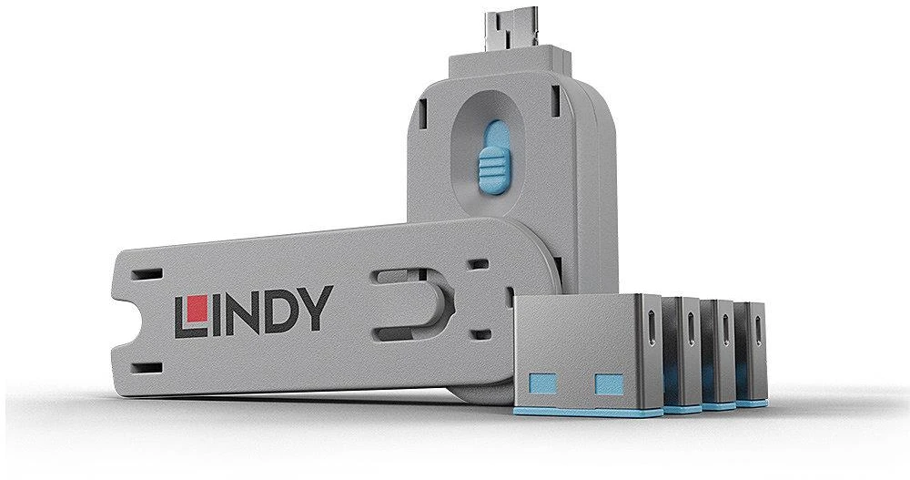 USB Prievado Blokatorius - LINDY USB Type A Prievado Blokatorius, 4 vnt. Mėlynas, su Raktu