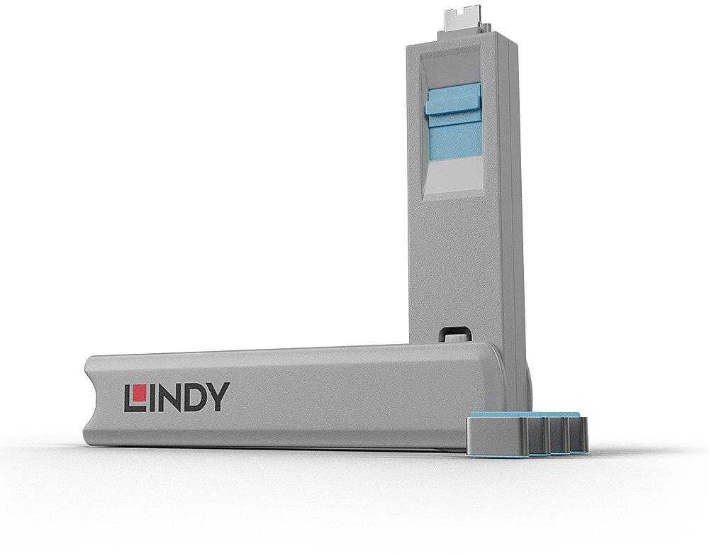 USB Priedas - LINDY USB C Prievado Blokatorių Rinkinys, 4 vnt. + raktas, ABS, Mėlynas