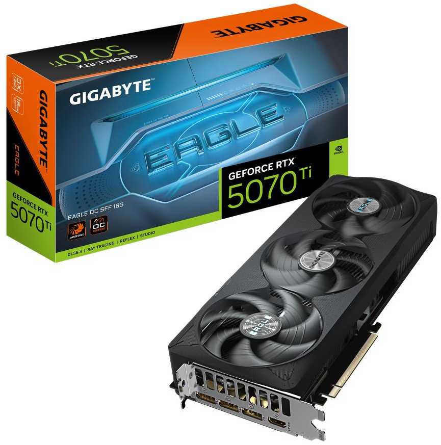 Vaizdo plokštė GIGABYTE GeForce RTX 5070 Ti EAGLE OC SFF 16G Grafikos plokštė - 16GB GDDR7, 256bit, PCI-E 5.0, 2542 MHz Core Clock, 3 x DP 2.1a, 1 x HDMI 2.1b, NVIDIA DLSS 4, GV-N507TEAGLE OC-16GD