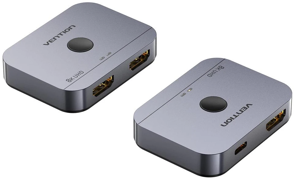 „Vention“ 2 prievadų dvikryptis 8K HDMI komutatorius, pilkas aliuminio lydinio tipas