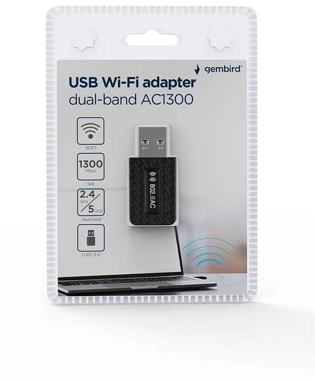 Wi-Fi Adapteris - Gembird WNP-UA1300-03 AC1300 USB 3.0 Juodas