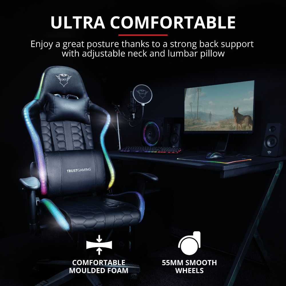 Žaidimų kėdė Trust GXT 716 Rizza RGB LED Illuminated Gaming Chair, Juoda, 23845