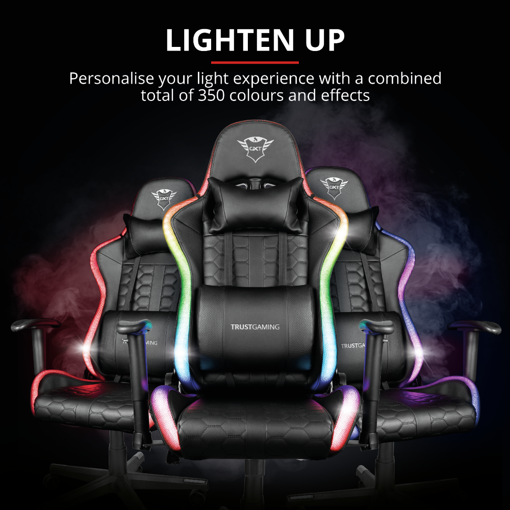 Žaidimų kėdė Trust GXT 716 Rizza RGB LED Illuminated Gaming Chair, Juoda, 23845