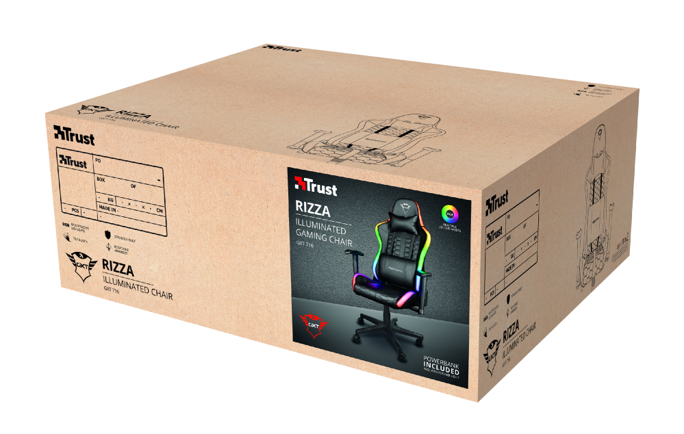 Žaidimų kėdė Trust GXT 716 Rizza RGB LED Illuminated Gaming Chair, Juoda, 23845