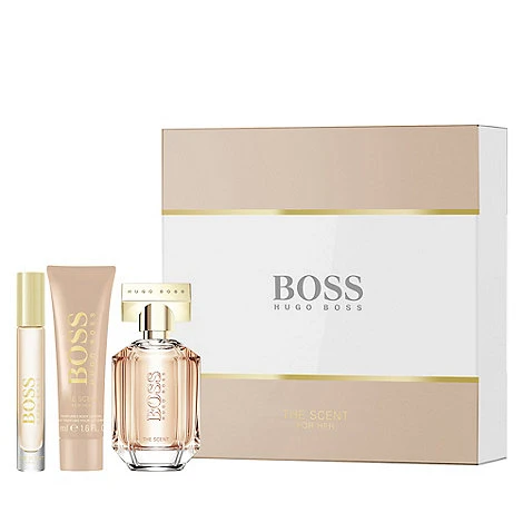 RINKINYS Boss The Scent For Her by Hugo Boss EDP 50ml, kūno losjonas 50ml ir EDP miniatiūra 7.4ml