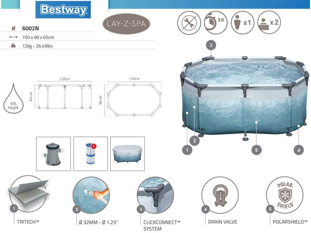 Karkasinė ledo vonia 150x90cm su priedais „Bestway Sea Dip“