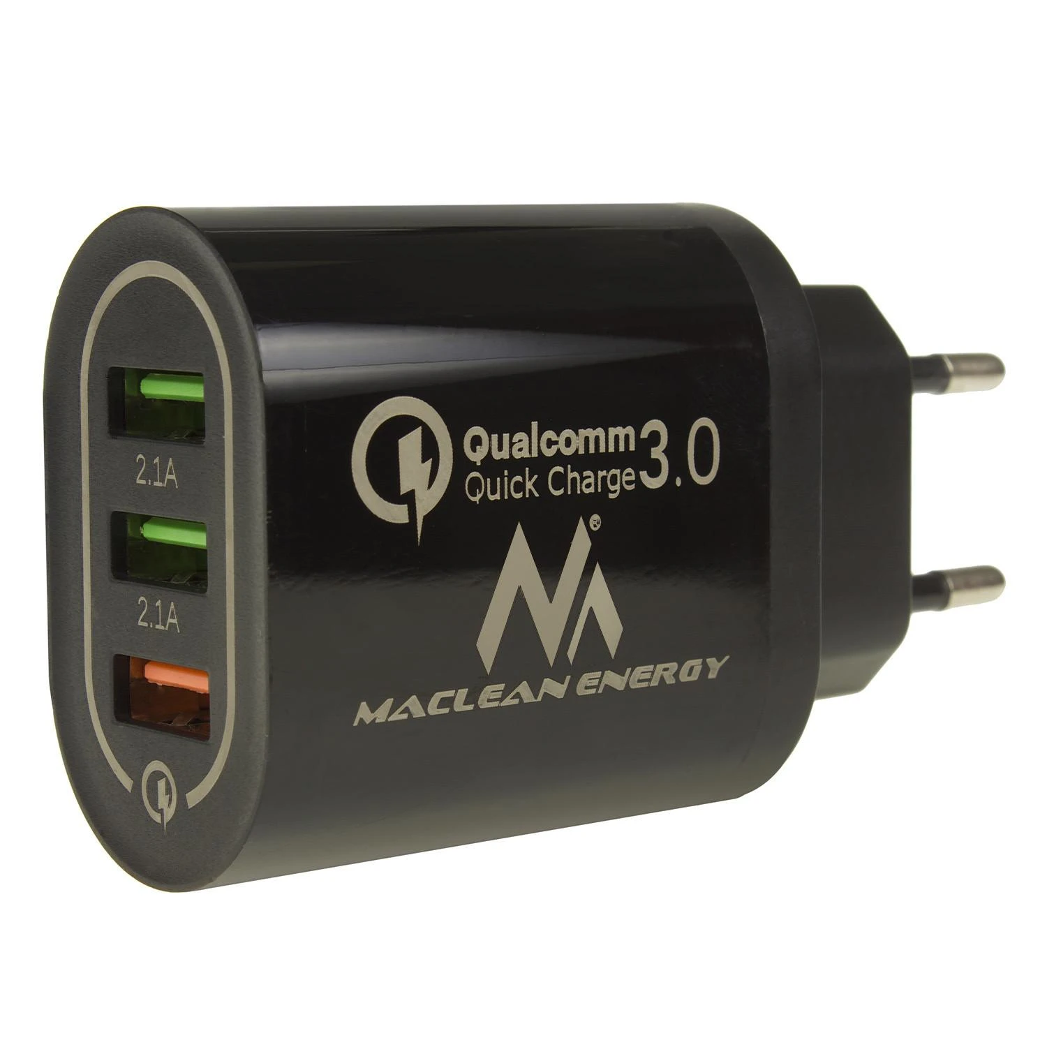 Juodas 3 prievadų USB tinklo įkroviklis su Quick Charge 3.0