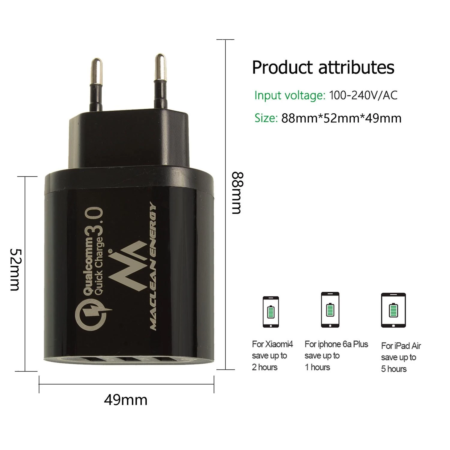 USB MAINS CHARGER MCE-479B MACLEAN ENERGY