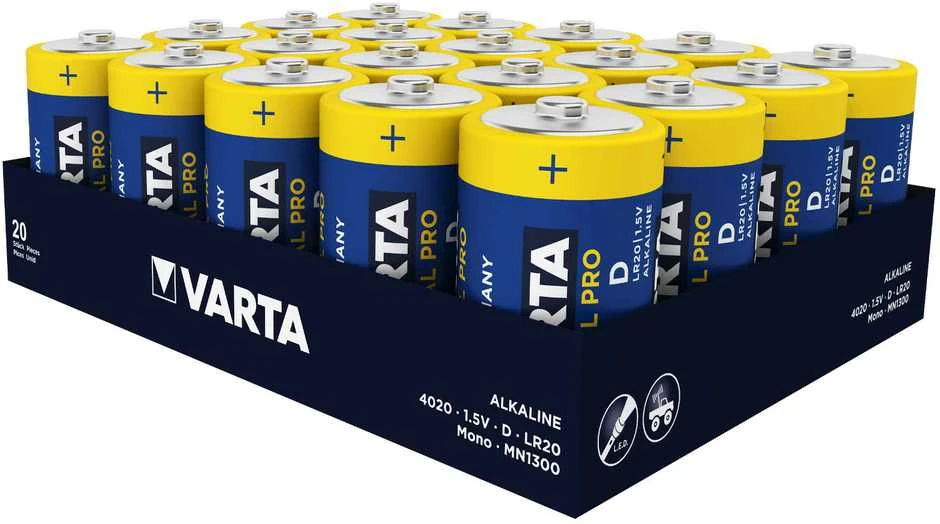 20x Varta Pramoninės šarminės R-20 LR20 D baterijos