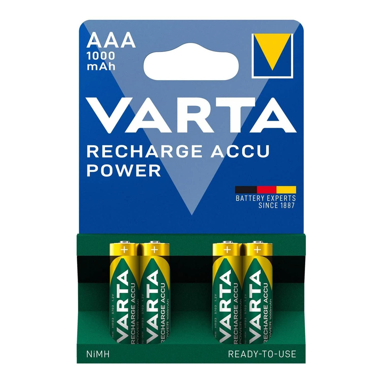 Varta AAA 1000mAh akumuliatoriai pakuotėje