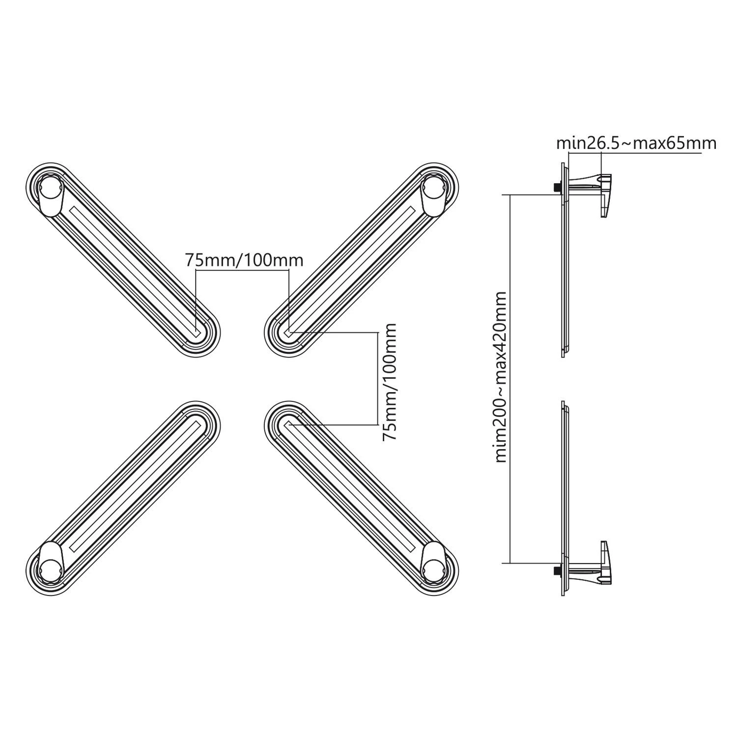 Laikiklis Maclean MC-899 Non VESA ekrano adapteris 13"-27" 75x75 100x100 max 8kg Adapteris ekranams be VESA standartinio tvirtinimo priedo LED LCD OLED