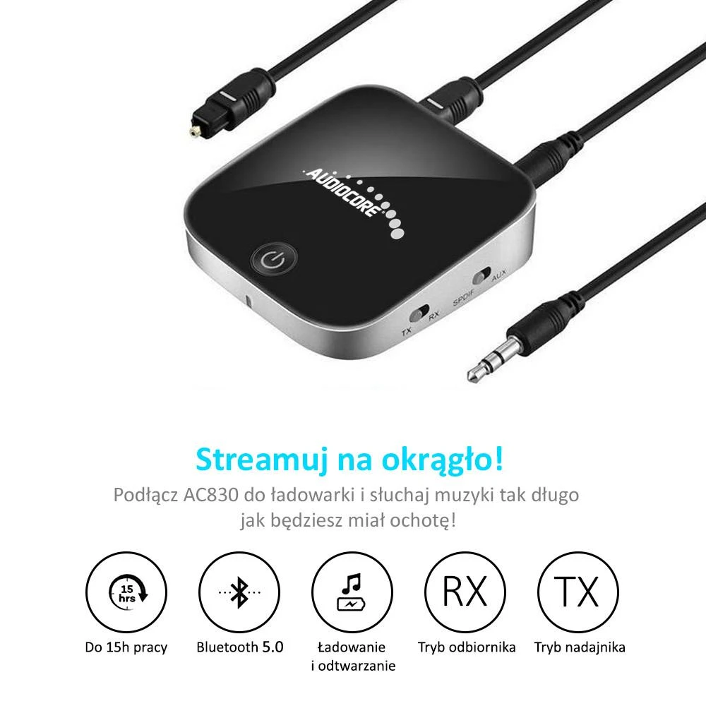 Audiocore Odbiornik Bluetooth 5.0 AUX Baseus Qiyin (juodas)