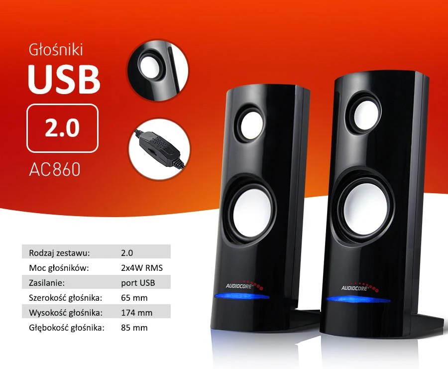 Kompiuterio kolonėlės Garso Kolonėlė - Audiocore AC860 2 Krypčių 4 W, Juoda