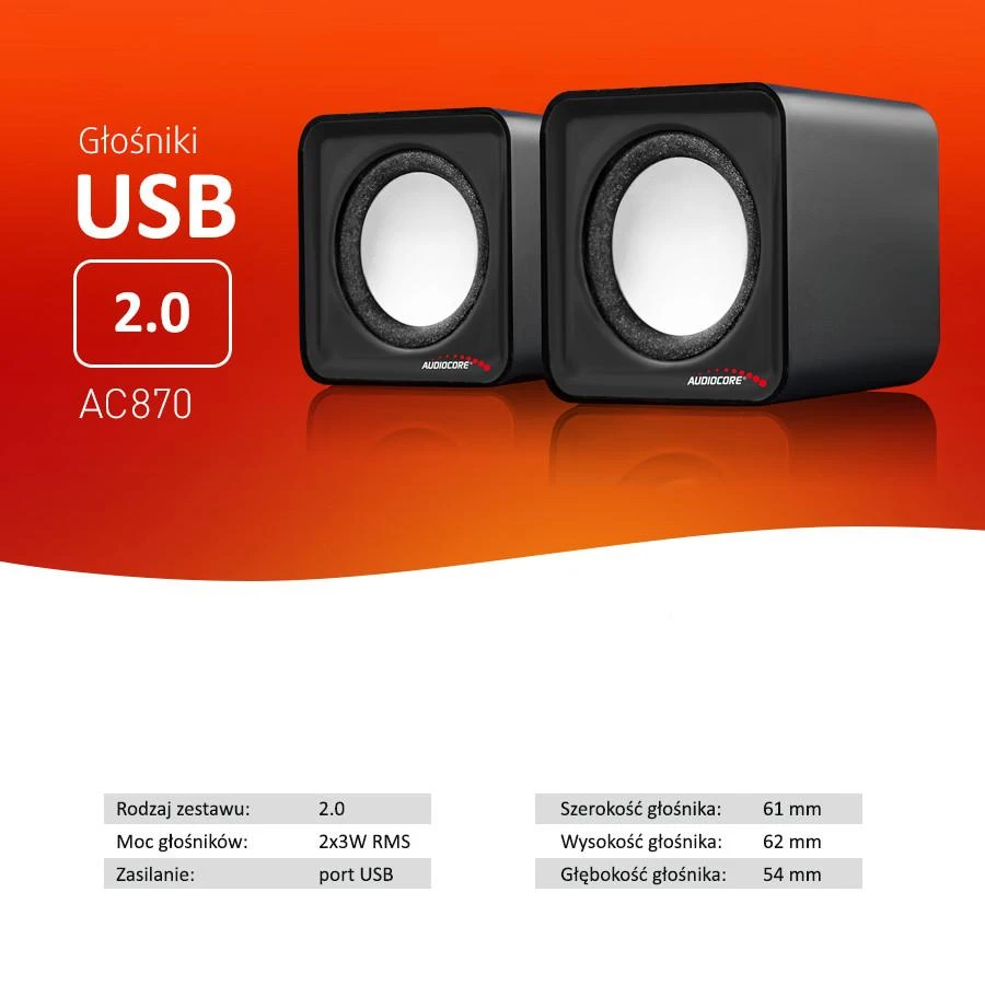Kompiuterio kolonėlės Garsiakalbiai - Audiocore AC870 B 2 Krypčių 3 W, Juoda/Pilka