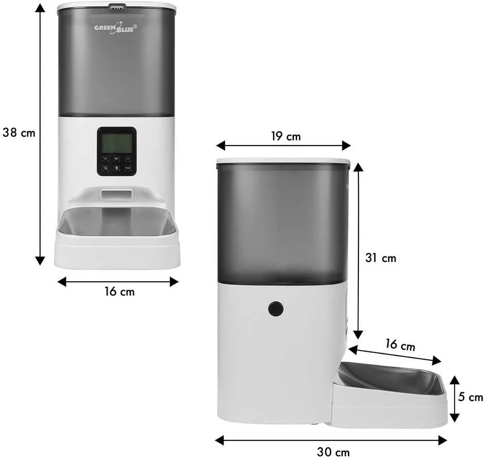 GreenBlue automatinis naminių gyvūnėlių ėdalo dozatorius / tiektuvas, 6L, USB 5V1A, GB393