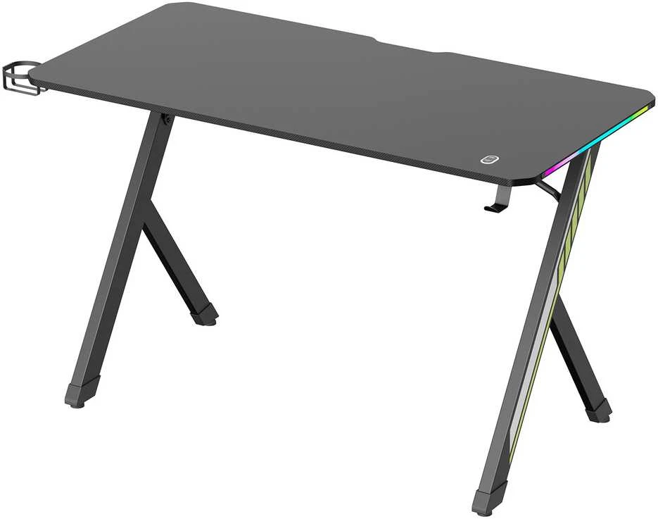 Biurko „NanoRS“ žaidimų stalas, juodas su ausinių ir puodelio laikikliu, RGB foniniu apšvietimu, maks. 75 kg, matmenys 1200 x 600 x 750 mm, RS102