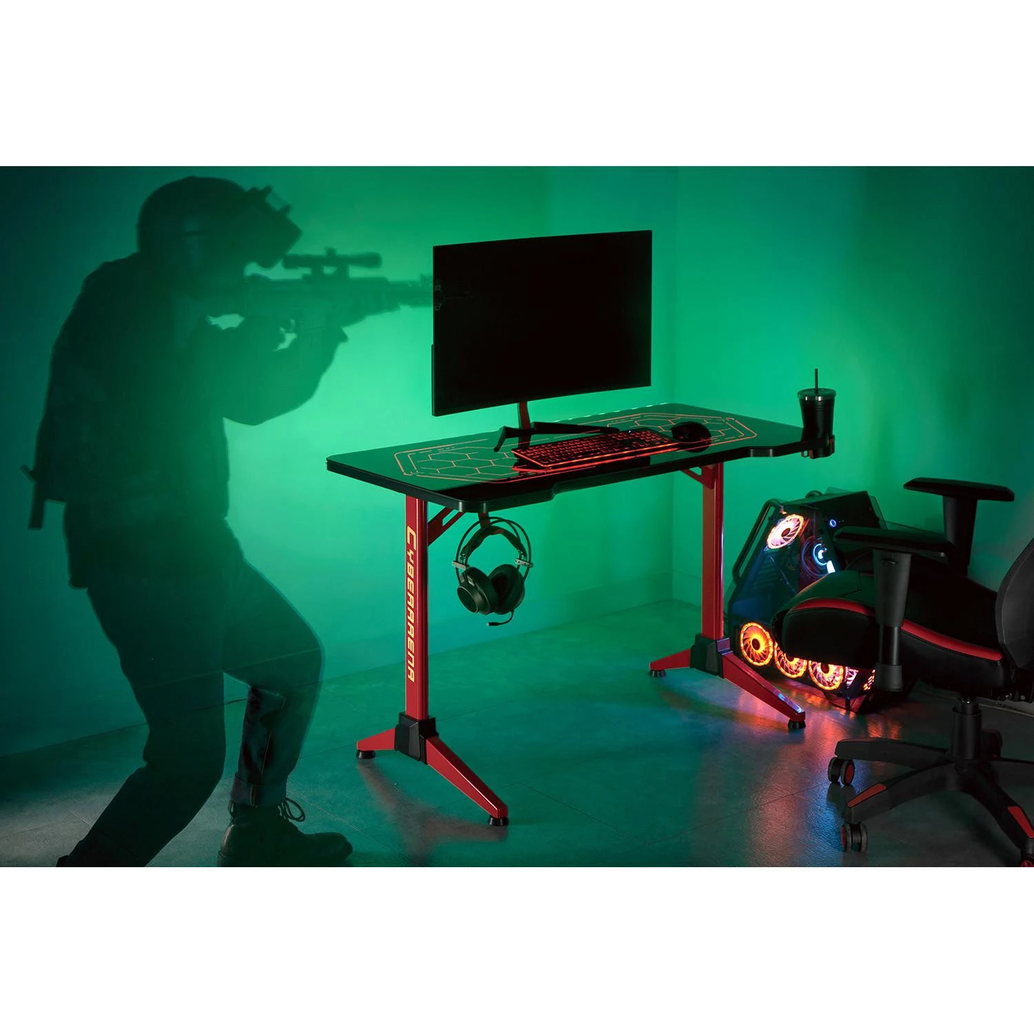 Biurko RGB LED NanoRS žaidimų stalas, juodas, didelis, maks. 100 kg, aukštis 760 mm, RS163