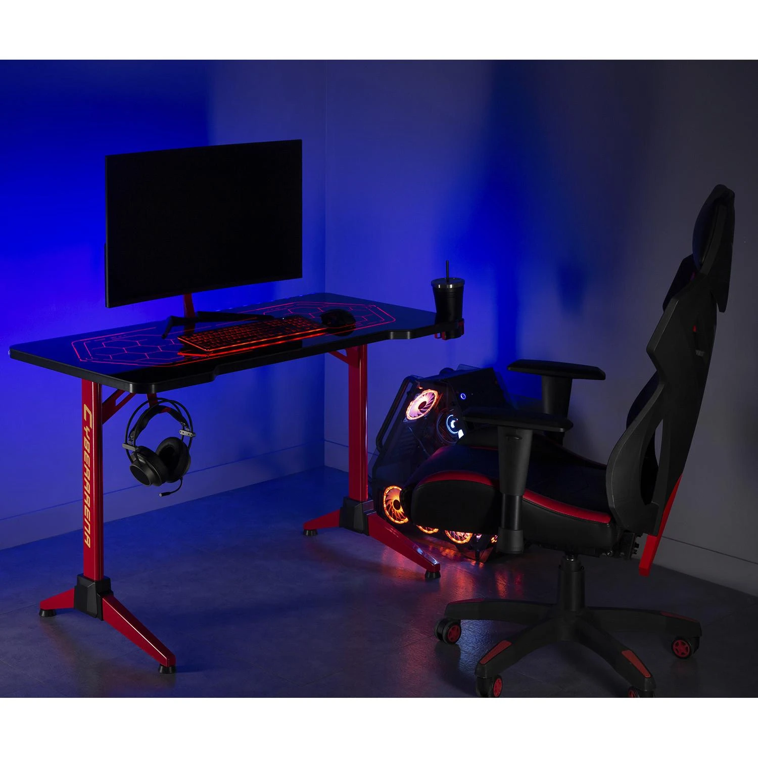 Biurko RGB LED NanoRS žaidimų stalas, juodas, didelis, maks. 100 kg, aukštis 760 mm, RS163