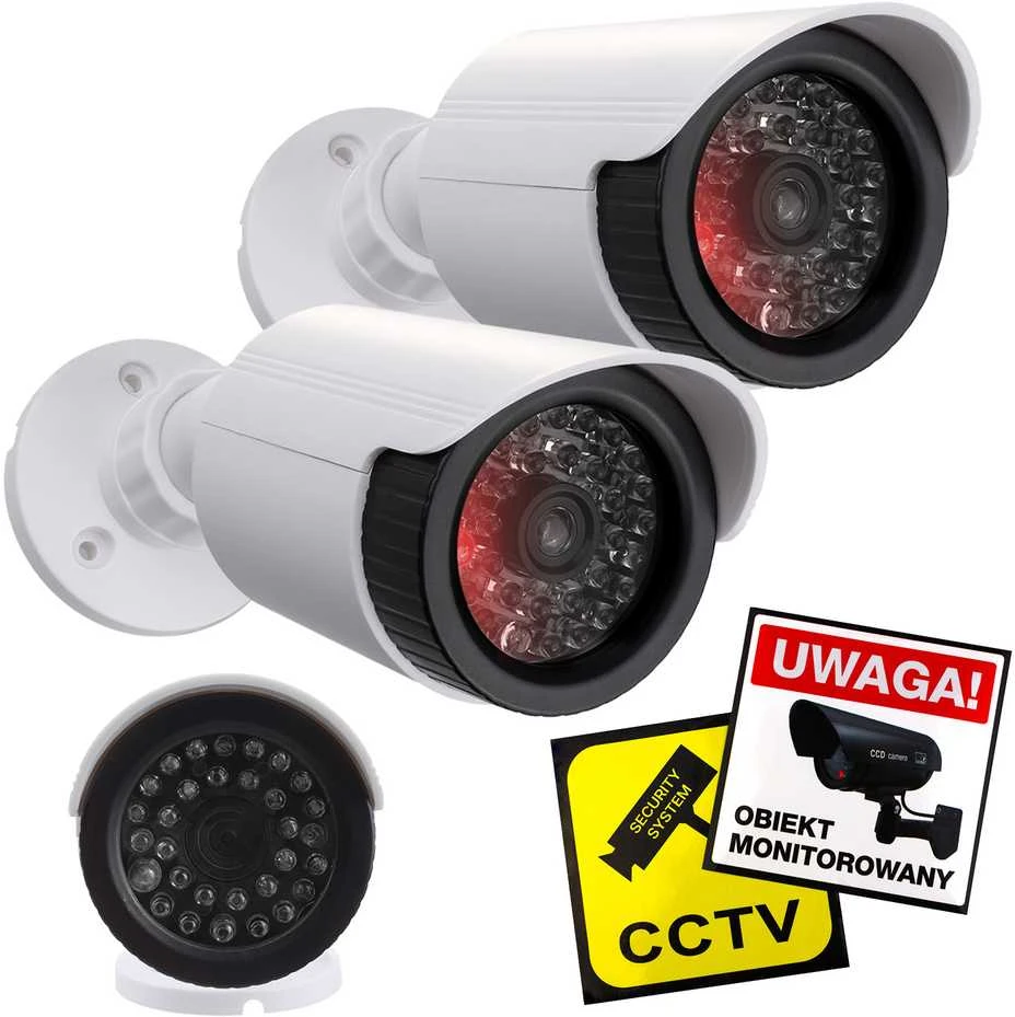 CE Rinkinys dviejų imitacinių vamzdinių kamerų, IR LED diodai, balta, maitinimas 2xAA (nėra komplekte), ABS, IR1800 WT
