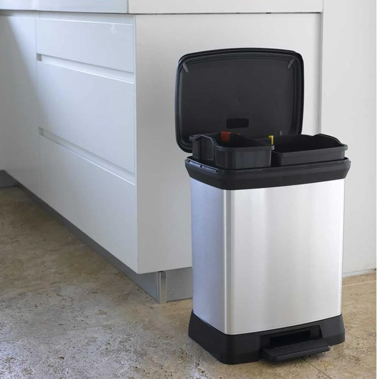 Curver Dviguba šiukšliadėžė su pedalu Deco, sidabrinė, 10l+18l