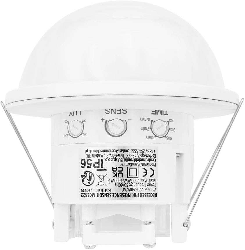 PIR judesio jutiklis Maclean, Montuojamas, veikimo nuotolis 10x40m, 1000W/2000W, 220-240V AC, 50/60Hz, IP54, MCE822