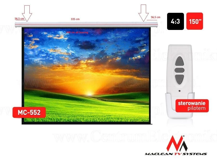 Maclean MC-552 Economy Budget Auto-lock Manual Projektoriaus ekranas-150'' 4:3